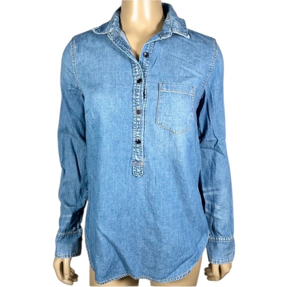 J.Crew Women's Popover Long Sleeve Shirt Top Denim Button Up 100% Cotton sz 4 - Picture 1 of 10